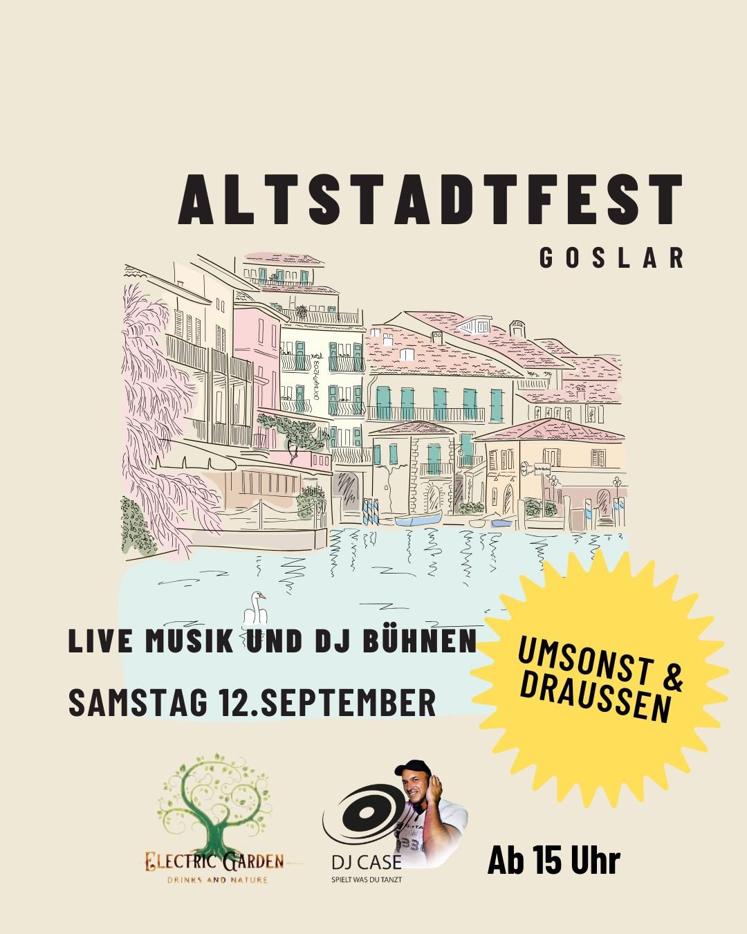 Flyer Altstadtfest Goslar am 12. September mit Live-Musik und DJ-Bühnen
